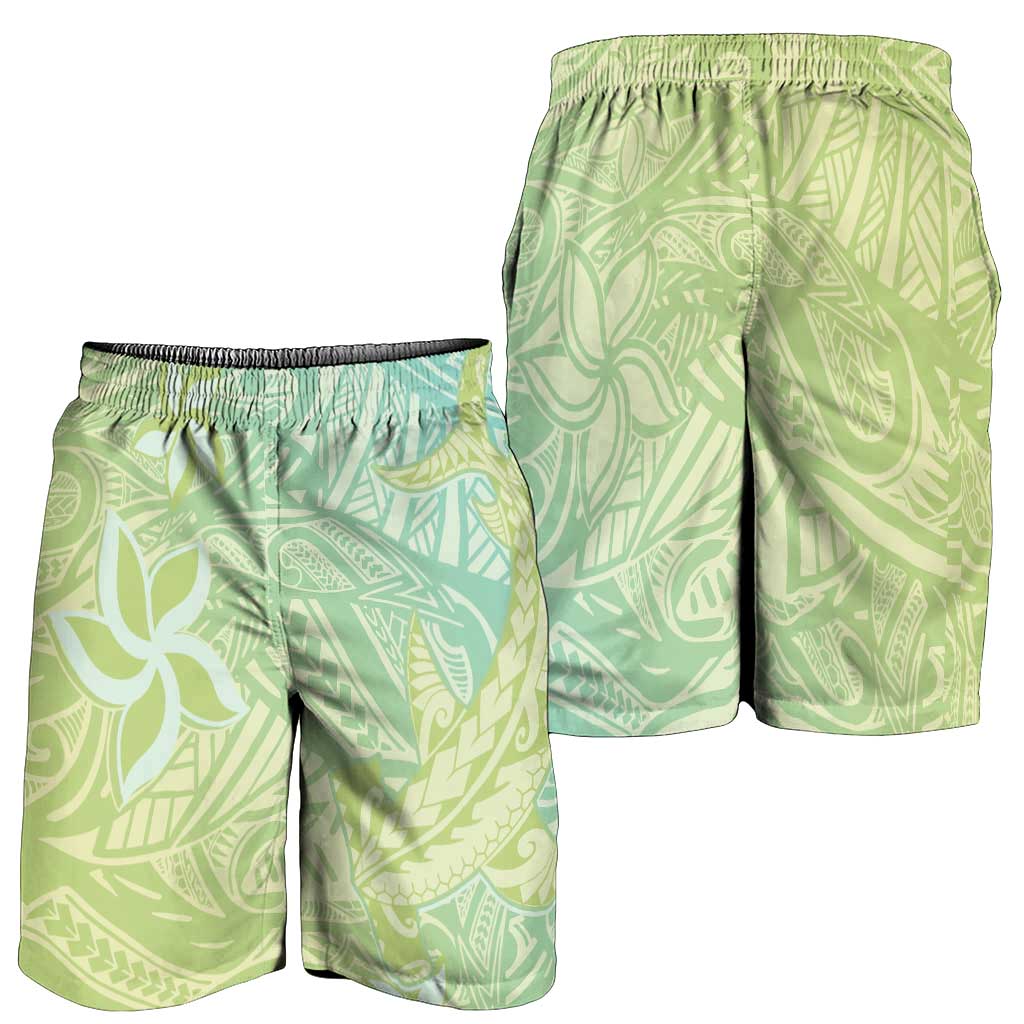 Baby Green Gradient Polynesia Shorts for Men Hawaiian Tribal Hammerhead Shark Tattoo - Polynesian Pride