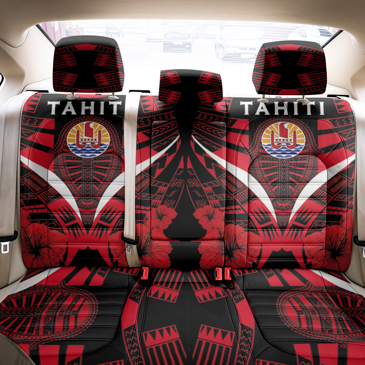 Back Car Seat Cover Tahiti Flag Hibiscus Polynesian Tattoo