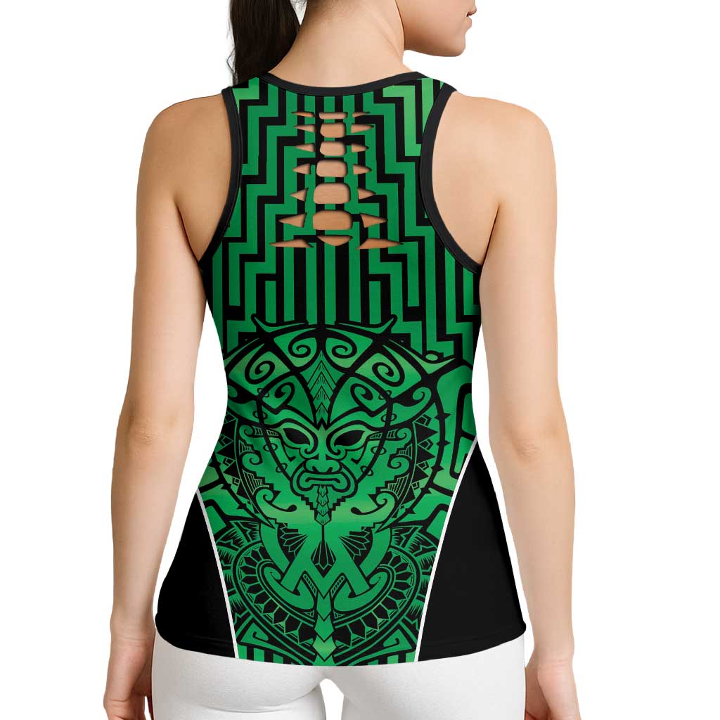 Basketball New Zealand Hollow Tank Top Green Maori Ta Moko Indigenous - Polynesian Pride