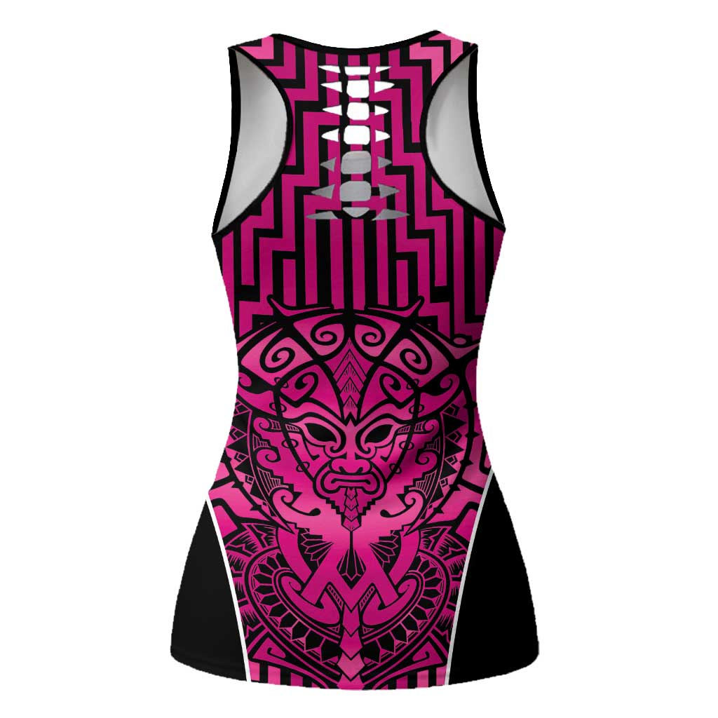 Basketball New Zealand Hollow Tank Top Pink Maori Ta Moko Indigenous - Polynesian Pride