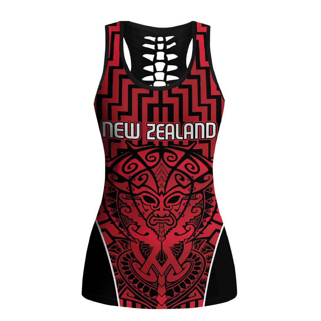 Basketball New Zealand Hollow Tank Top Red Maori Ta Moko Indigenous - Polynesian Pride