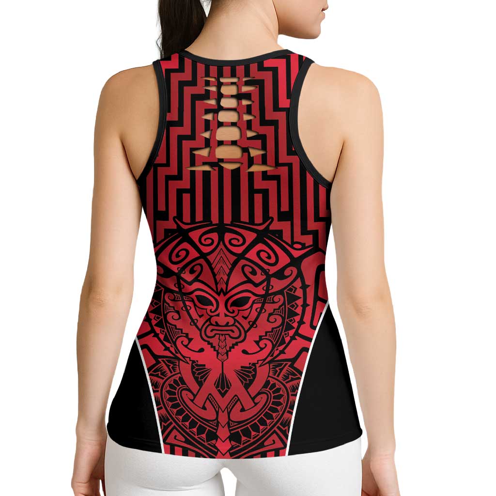 Basketball New Zealand Hollow Tank Top Red Maori Ta Moko Indigenous - Polynesian Pride