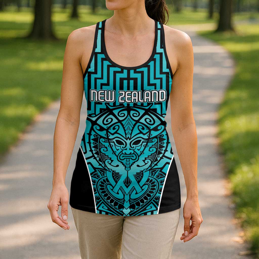 Basketball New Zealand Hollow Tank Top Teal Maori Ta Moko Indigenous - Polynesian Pride