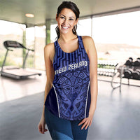 Basketball New Zealand Women Racerback Tank Blue Maori Ta Moko Indigenous - Polynesian Pride