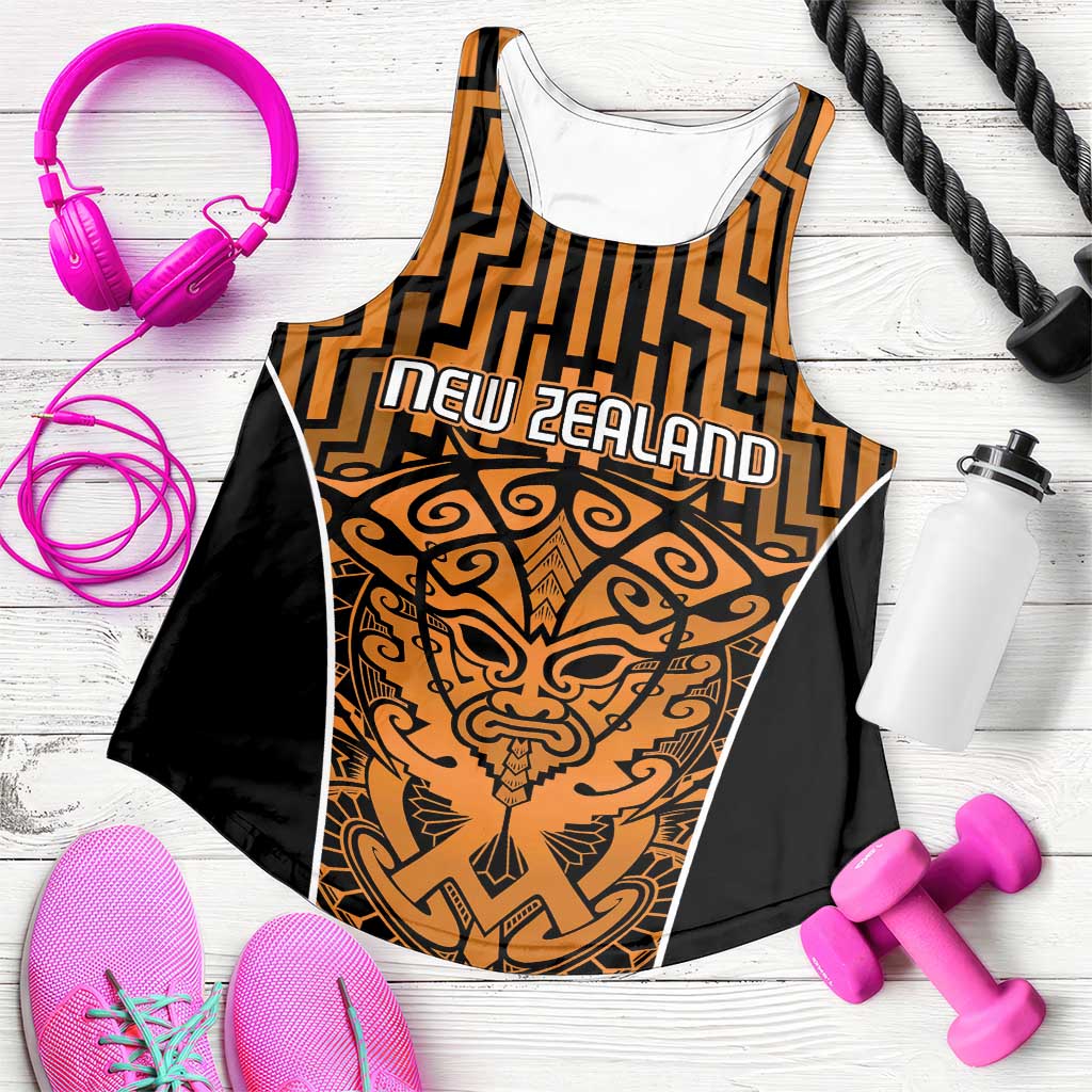 Basketball New Zealand Women Racerback Tank Gold Maori Ta Moko Indigenous - Polynesian Pride