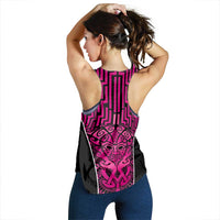 Basketball New Zealand Women Racerback Tank Pink Maori Ta Moko Indigenous - Polynesian Pride