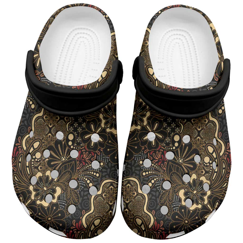 Batik Sekar Jagad Clogs Shoes Indonesian Traditional Pattern LT01 Black - Polynesian Pride