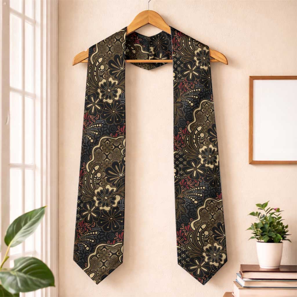Batik Sekar Jagad Graduation Stole Indonesian Traditional Pattern LT01 One Size Black - Polynesian Pride