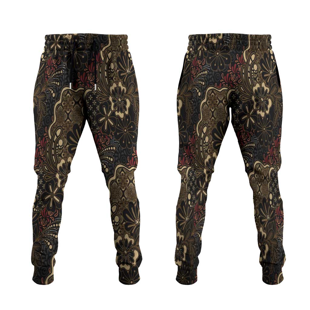 Batik Sekar Jagad Jogger Pants Indonesian Traditional Pattern LT01 Black - Polynesian Pride
