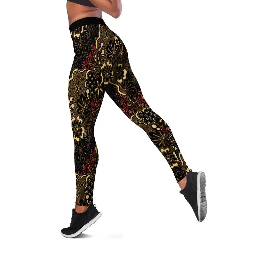 Batik Sekar Jagad Leggings Indonesian Traditional Pattern LT01 Black - Polynesian Pride