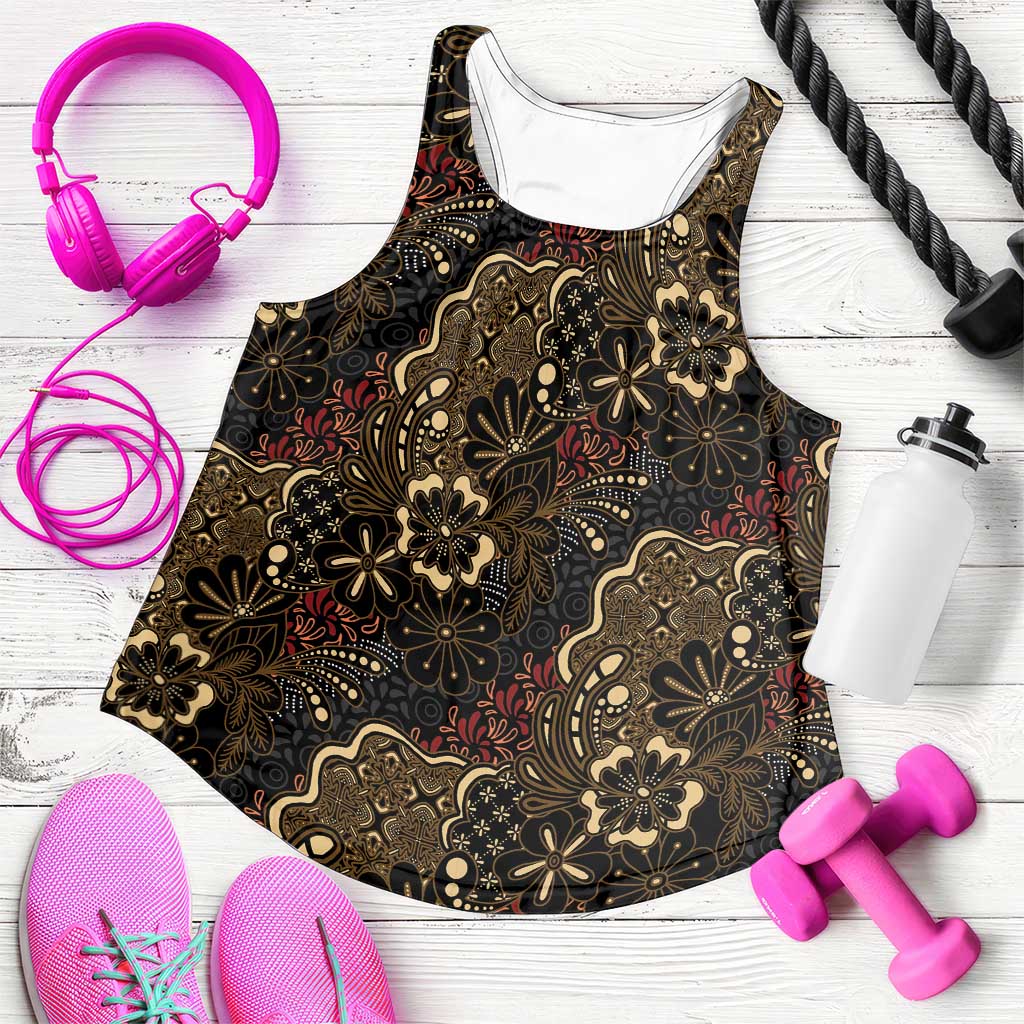 Batik Sekar Jagad Women Racerback Tank Indonesian Traditional Pattern LT01 Black - Polynesian Pride