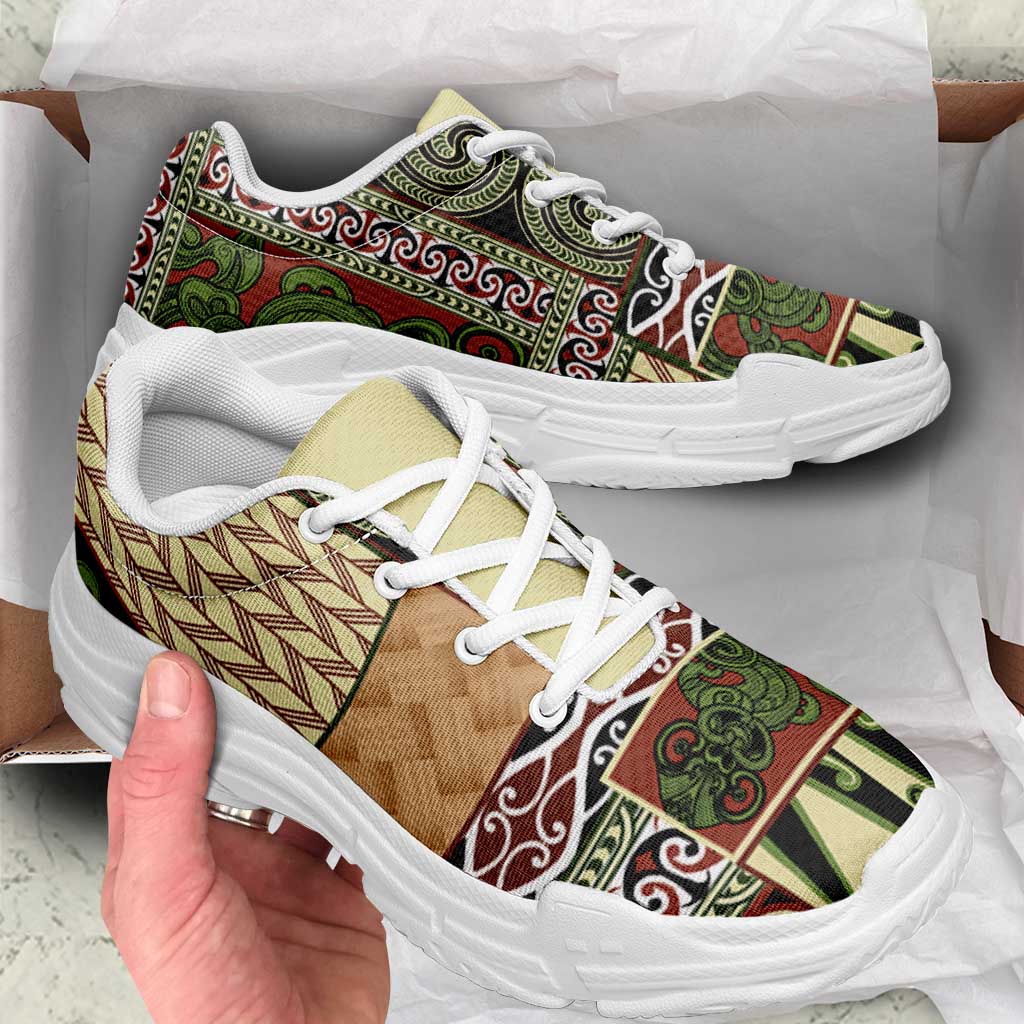 Beige Aotearoa Kowhaiwhai Pattern Chunky Sneakers NZ Maori Quilt Style - Polynesian Pride