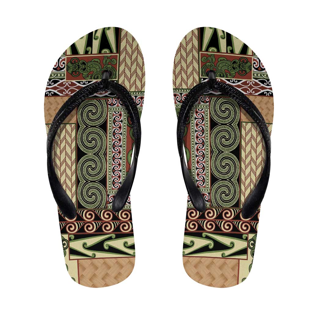 Beige Aotearoa Kowhaiwhai Pattern Flip Flops NZ Maori Quilt Style - Polynesian Pride