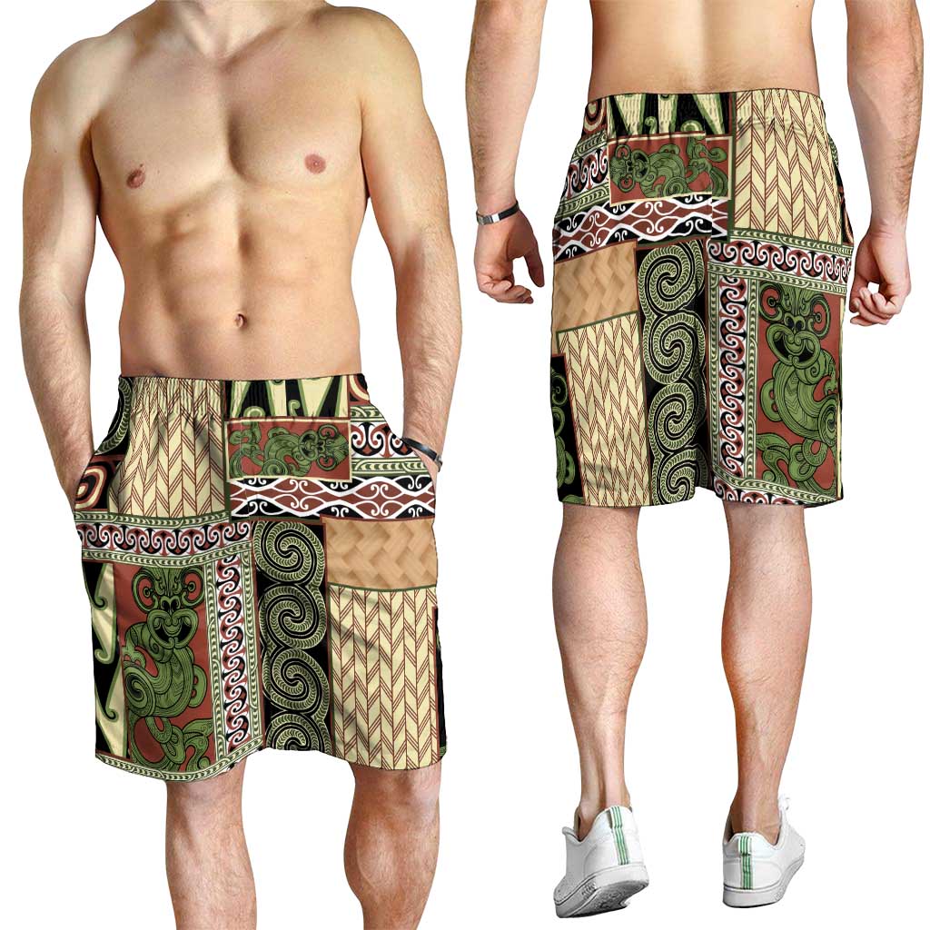Beige Aotearoa Kowhaiwhai Pattern Shorts for Men NZ Maori Quilt Style - Polynesian Pride