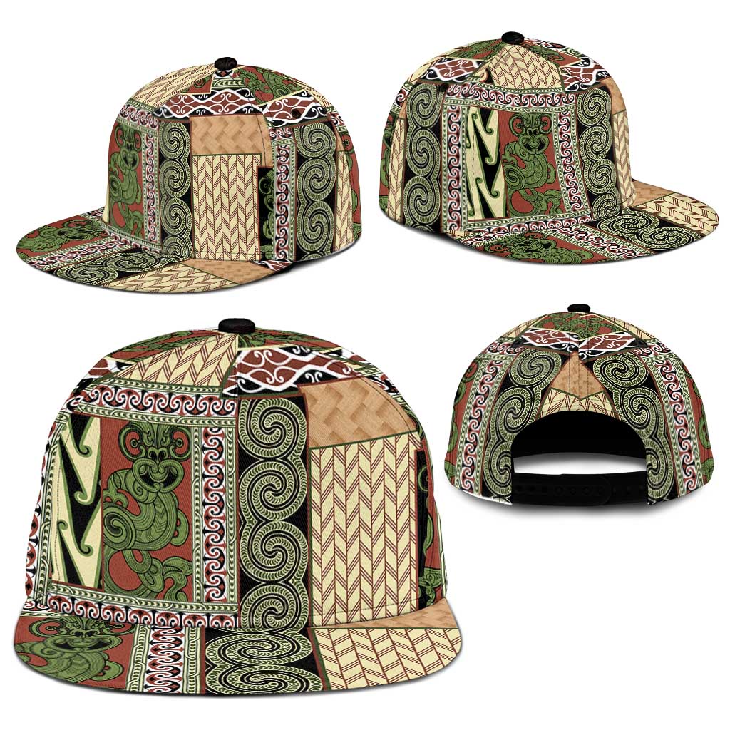 Beige Aotearoa Kowhaiwhai Pattern Snapback Cap NZ Maori Quilt Style - Polynesian Pride