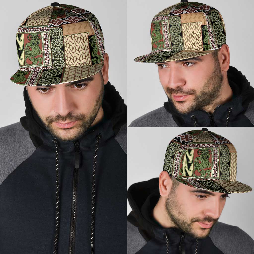Beige Aotearoa Kowhaiwhai Pattern Snapback Cap NZ Maori Quilt Style - Polynesian Pride