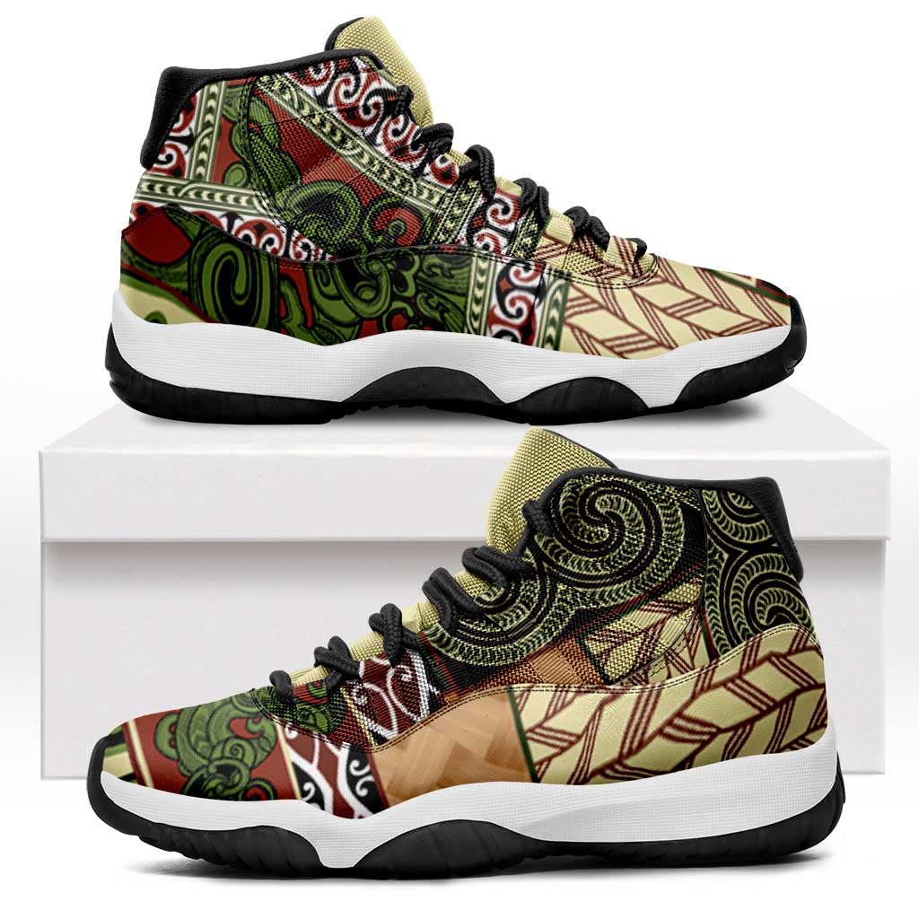 Beige Aotearoa Kowhaiwhai Pattern Sneakers J11 NZ Maori Quilt Style - Polynesian Pride