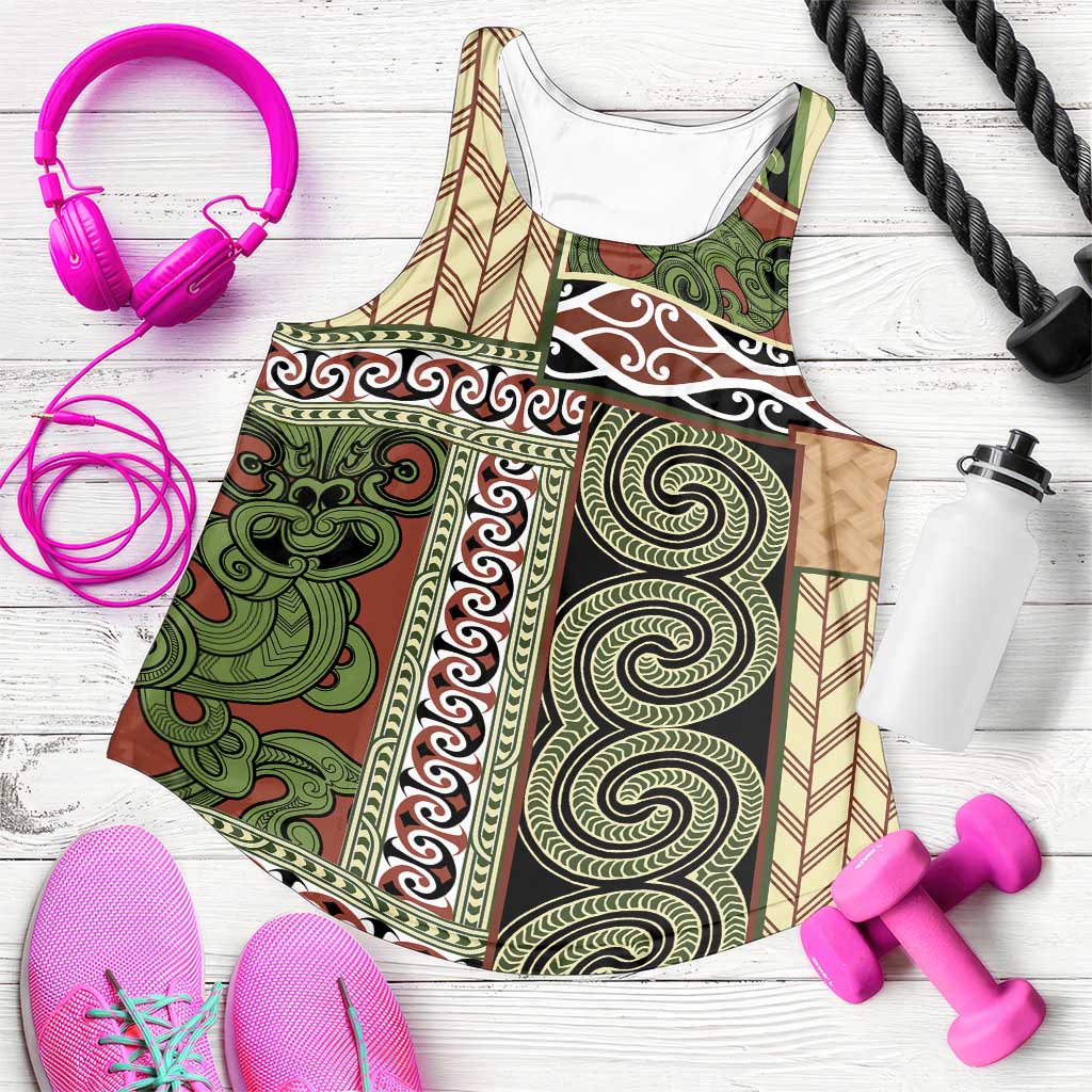Beige Aotearoa Kowhaiwhai Pattern Women Racerback Tank NZ Maori Quilt Style - Polynesian Pride