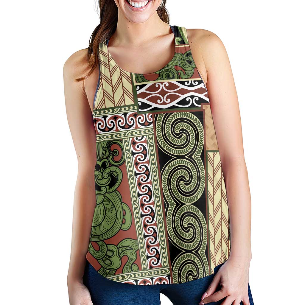 Beige Aotearoa Kowhaiwhai Pattern Women Racerback Tank NZ Maori Quilt Style - Polynesian Pride