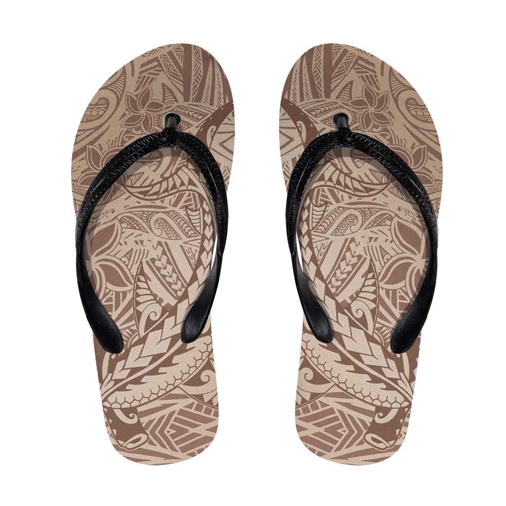 Beige Gradient Polynesia Flip Flops Hawaiian Tribal Hammerhead Shark Tattoo - Polynesian Pride