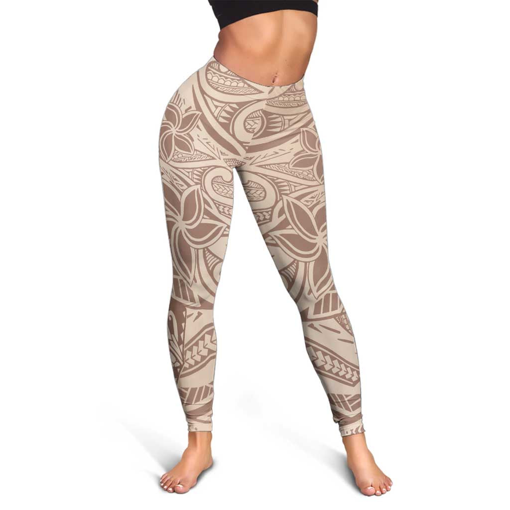 Beige Gradient Polynesia Leggings Hawaiian Tribal Hammerhead Shark Tattoo - Polynesian Pride