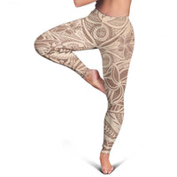 Beige Gradient Polynesia Leggings Hawaiian Tribal Hammerhead Shark Tattoo - Polynesian Pride