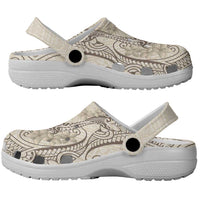 Beige Hawaii Clogs Shoes Hammerhead Shark Tattoo Curve Polynesian - Polynesian Pride