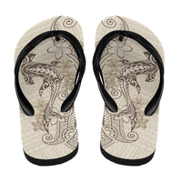 Beige Hawaii Flip Flops Hammerhead Shark Tattoo Curve Polynesian - Polynesian Pride