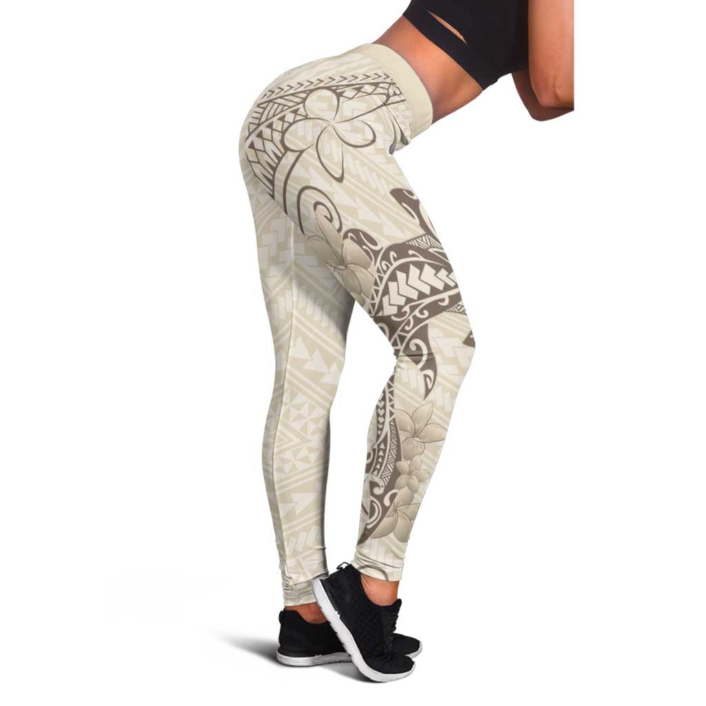 Beige Hawaii Leggings Hammerhead Shark Tattoo Curve Polynesian - Polynesian Pride