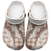 Beige Hawaii Palaka Clogs Shoes Hawaiian Honohono Lei