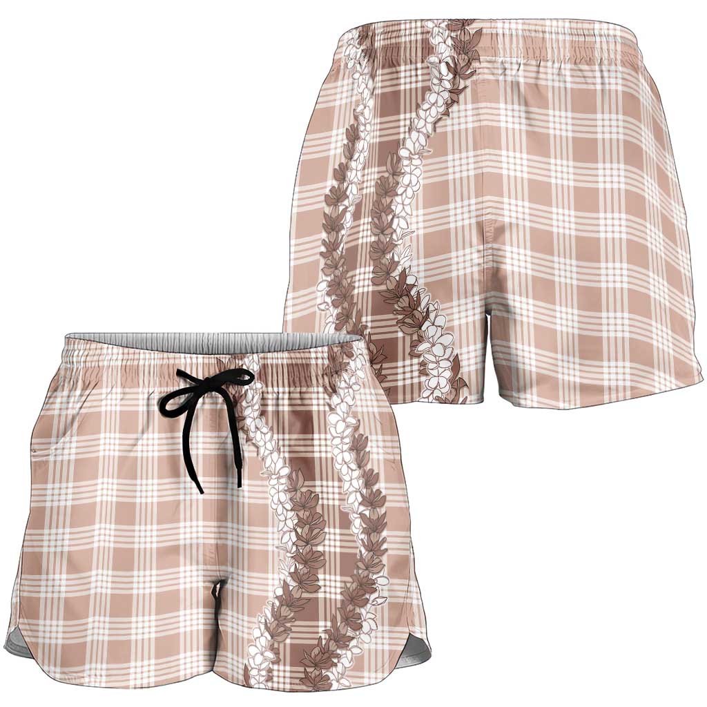 Beige Hawaii Palaka Shorts for Women Hawaiian Honohono Lei