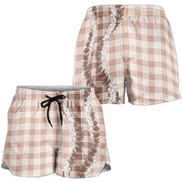 Beige Hawaii Palaka Shorts for Women Hawaiian Honohono Lei