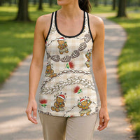 Beige Palaka Hawaii Mele Kalikimaka Hollow Tank Top Ohia Lehua Shell Leis Funny Gingerbread Santa - Polynesian Pride