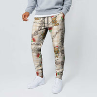 Beige Palaka Hawaii Mele Kalikimaka Jogger Pants Ohia Lehua Shell Leis Funny Gingerbread Santa - Polynesian Pride