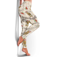 Beige Palaka Hawaii Mele Kalikimaka Leggings Ohia Lehua Shell Leis Funny Gingerbread Santa - Polynesian Pride