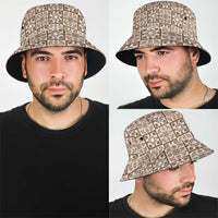 Beige Palaka Quilt Hawaii Bucket Hat Hawaiian Tropical Monstera Sea Turtle