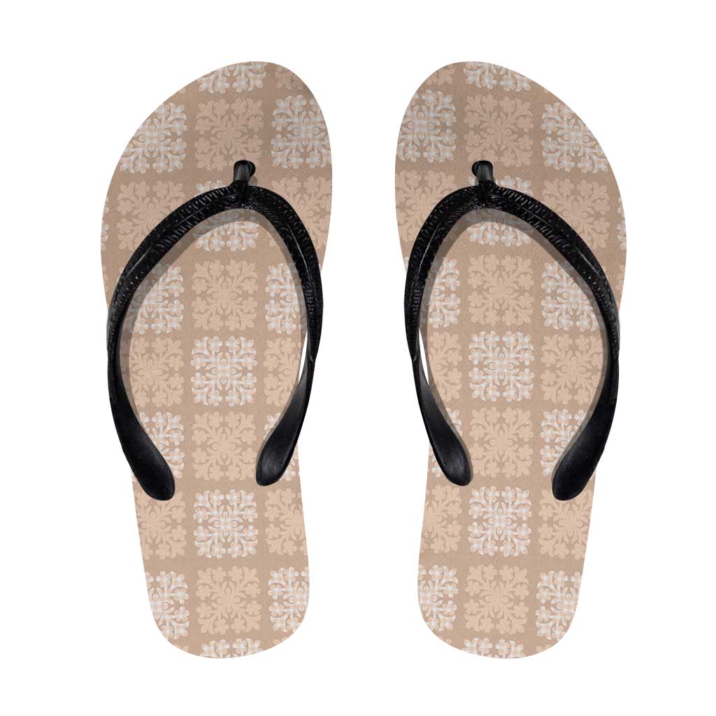Beige Palaka Quilt Hawaii Flip Flops Traditional Hawaii-plaid Pattern - Polynesian Pride