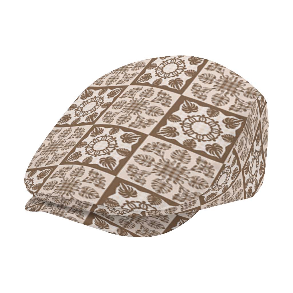 Beige Palaka Quilt Hawaii Jeff Hat Hawaiian Tropical Monstera Sea Turtle