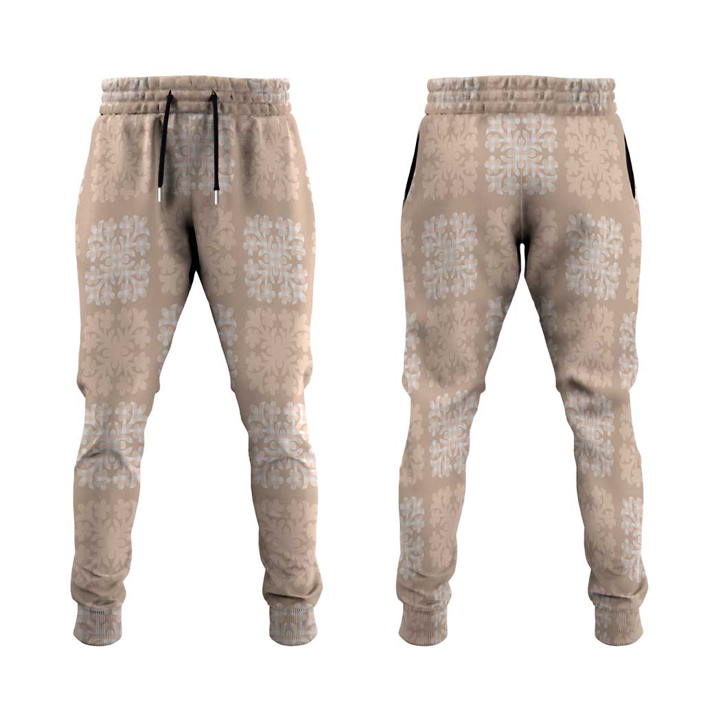 Beige Palaka Quilt Hawaii Jogger Pants Traditional Hawaii-plaid Pattern - Polynesian Pride