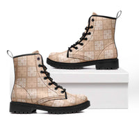 Beige Palaka Quilt Hawaii Leather Boots Traditional Hawaii-plaid Pattern - Polynesian Pride