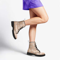 Beige Palaka Quilt Hawaii Leather Boots Traditional Hawaii-plaid Pattern - Polynesian Pride