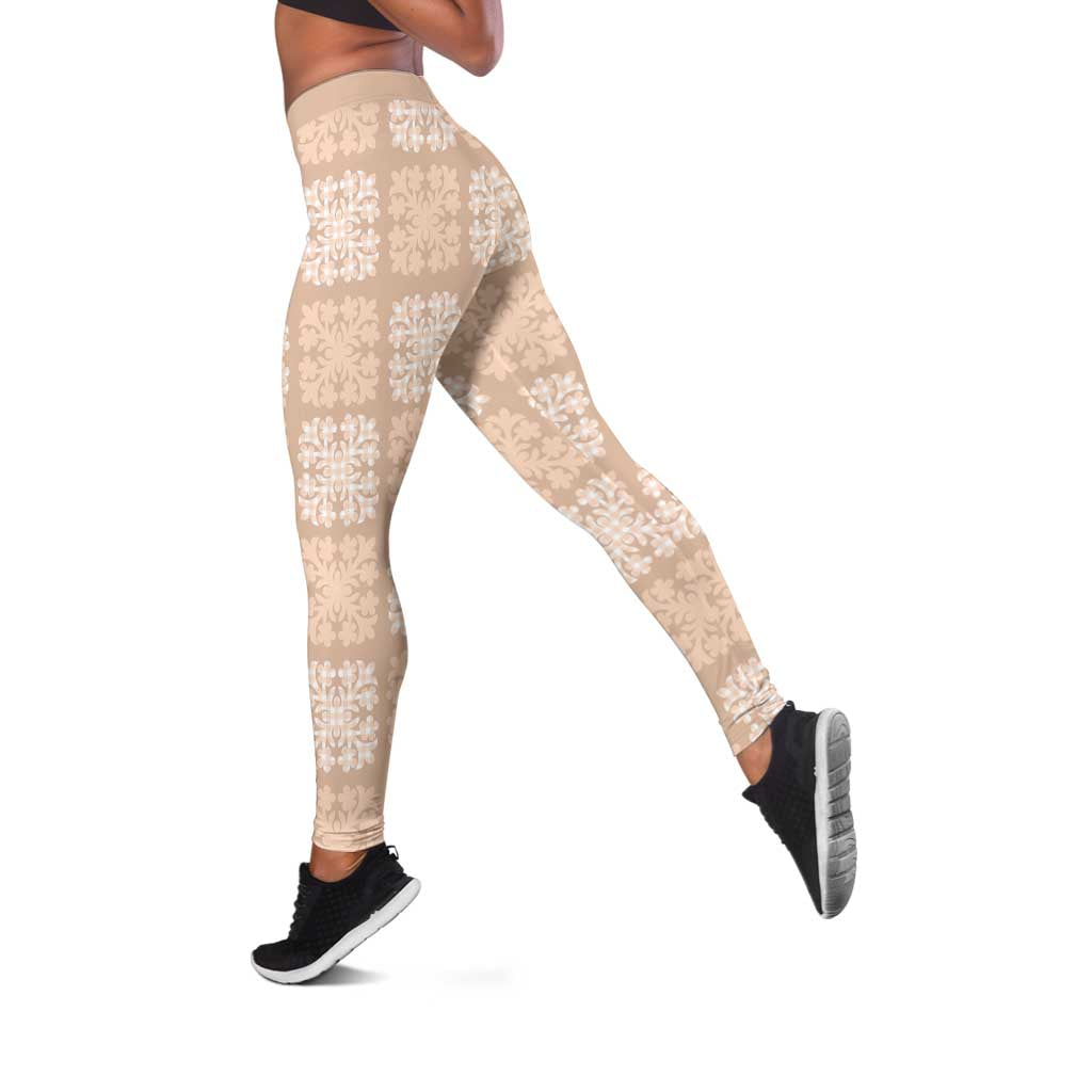 Beige Palaka Quilt Hawaii Leggings Traditional Hawaii-plaid Pattern - Polynesian Pride