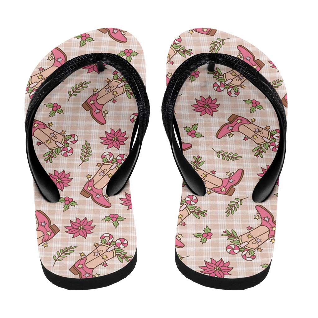 Beige Paniolo Palaka Hawaiian Cowgirl Christmas Flip Flops - Polynesian Pride