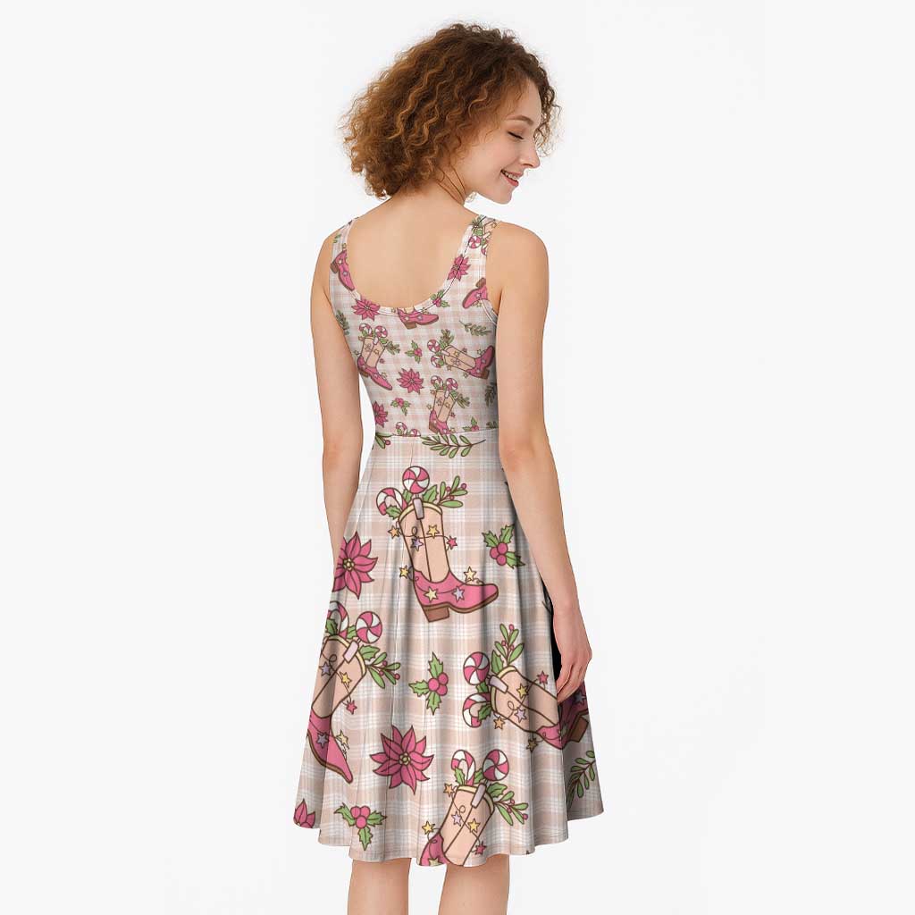 Beige Paniolo Palaka Hawaiian Cowgirl Christmas Midi Dress - Polynesian Pride