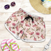 Beige Paniolo Palaka Hawaiian Cowgirl Christmas Shorts for Women - Polynesian Pride