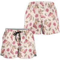Beige Paniolo Palaka Hawaiian Cowgirl Christmas Shorts for Women - Polynesian Pride