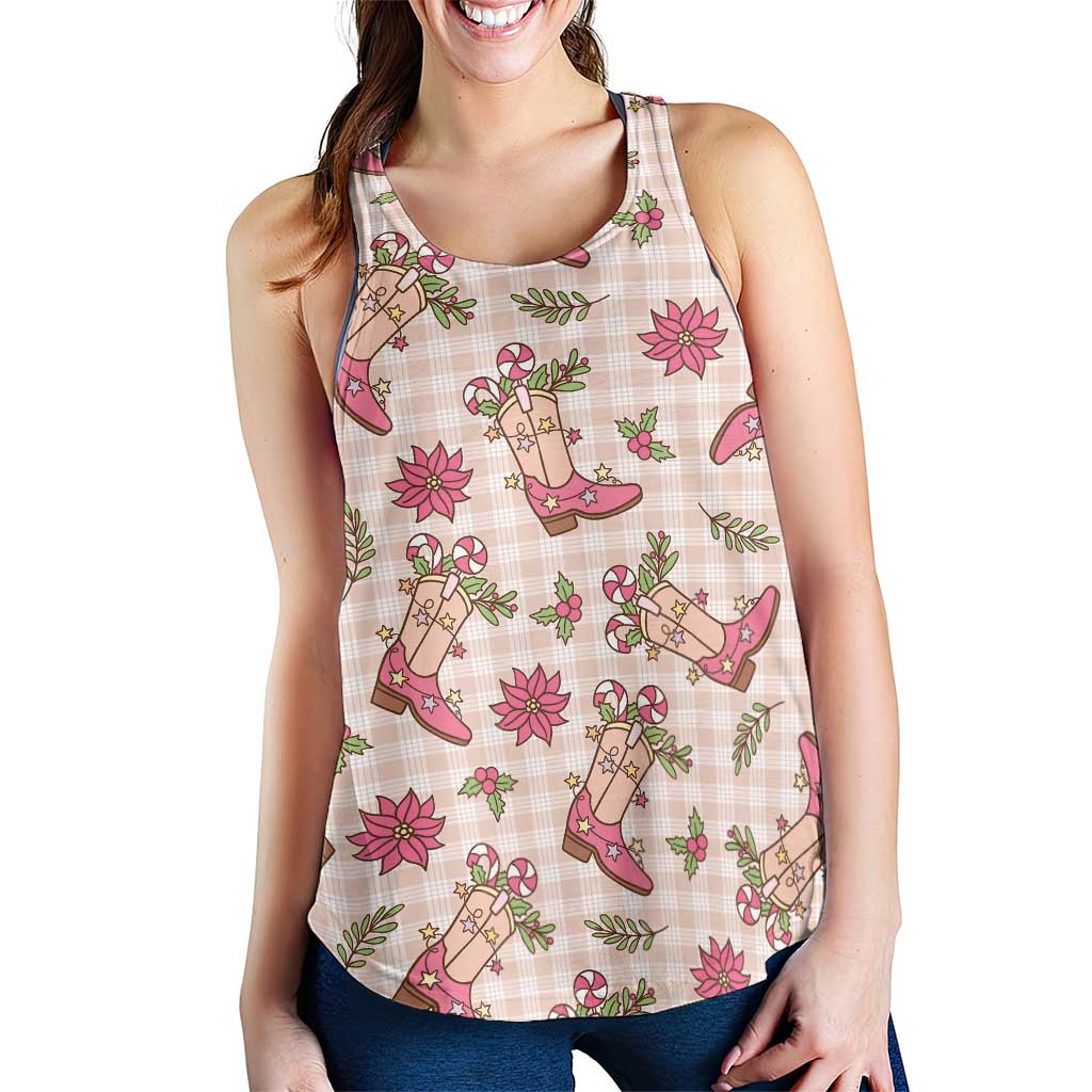 Beige Paniolo Palaka Hawaiian Cowgirl Christmas Women Racerback Tank - Polynesian Pride