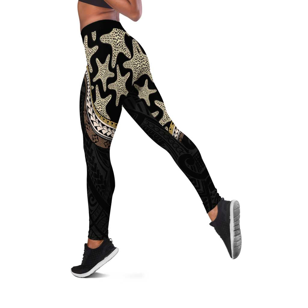 Beige Polynesian Starfish Unique Pattern Leggings