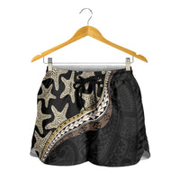 Beige Polynesian Starfish Unique Pattern Shorts for Women