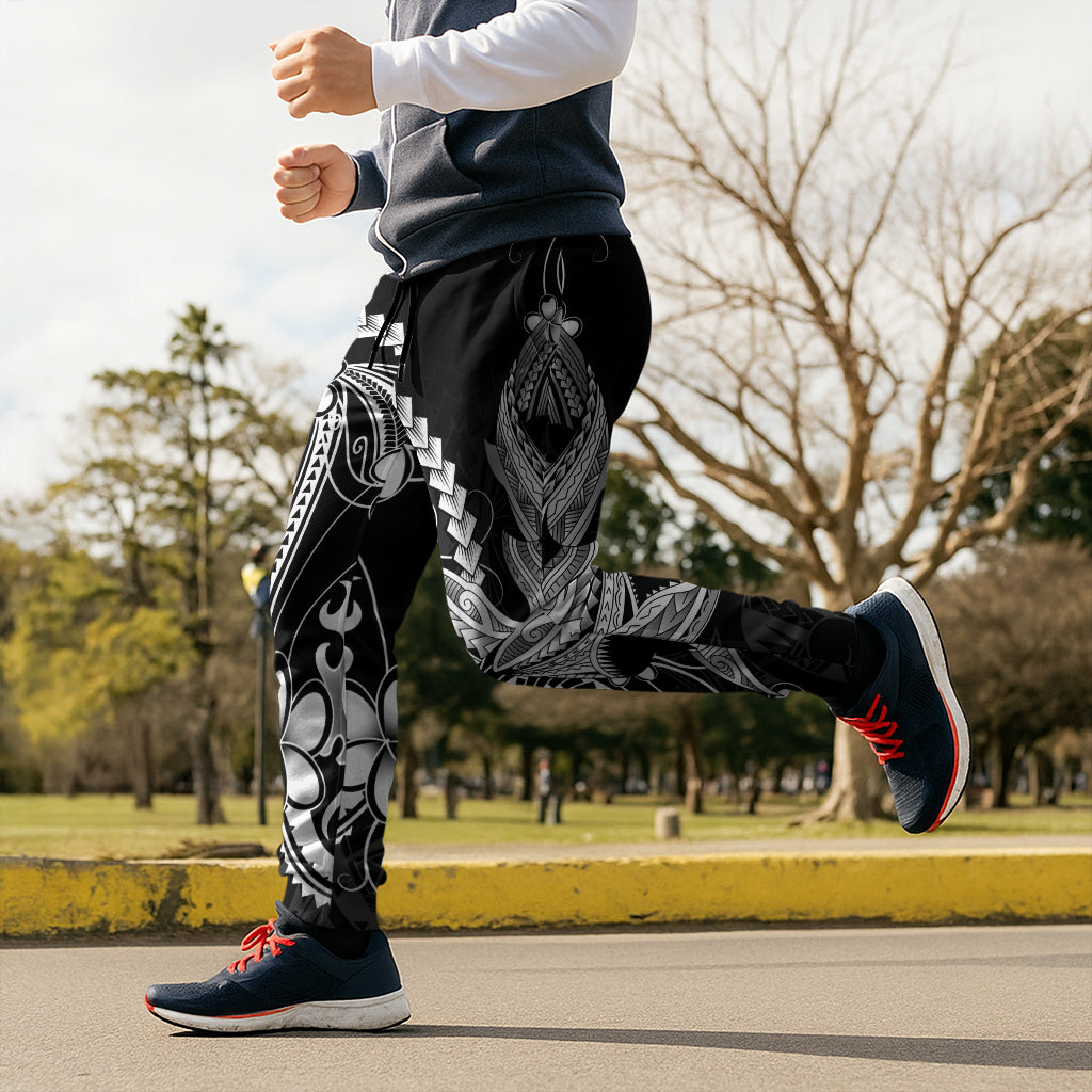 Black Aloha Hawaii Jogger Pants Polynesian Shark Tattoo With Plumeria LT14